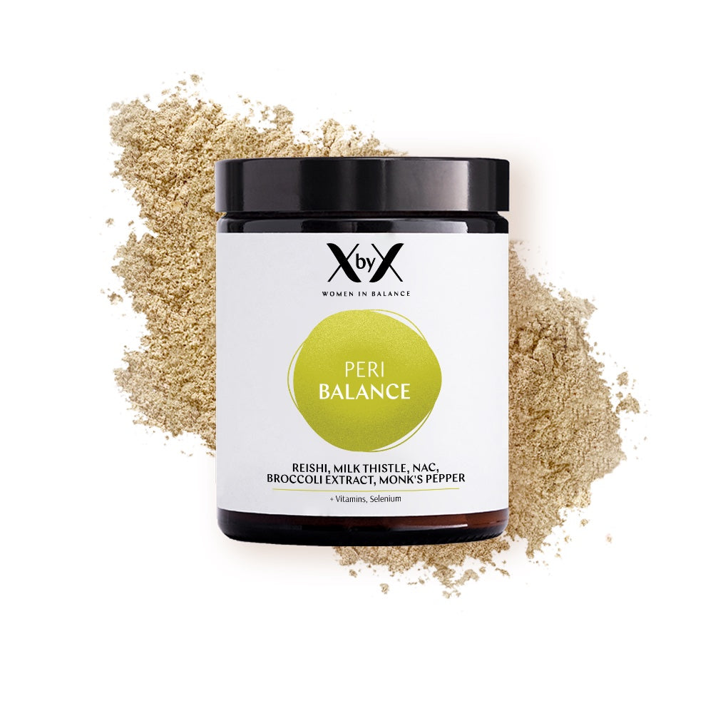 XbyX Peri Balance powder perimenopause dietary supplement early menopause, with reishi, milk thistle, monk's pepper