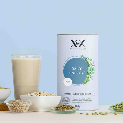 xbyx daily energy plain protein superfood shake without sweeteners menopause vegan protein shake mood image